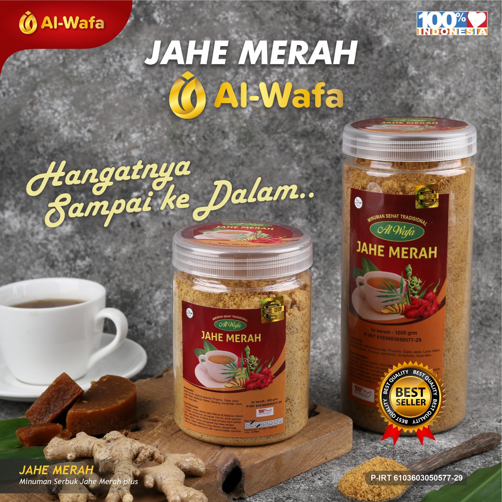 Kemasan asli Jahe Merah Al Wafa ukuran 500 gram dan 1 kilogram